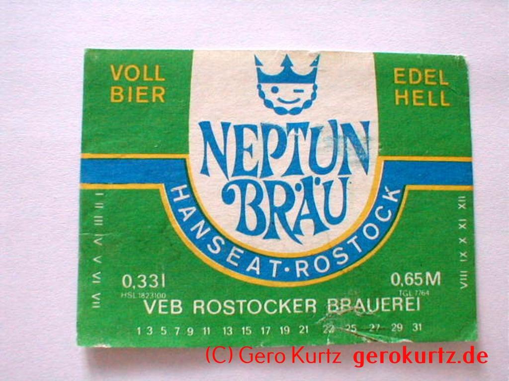 DDR Bieretiketten und Brauseetiketten - Neptun Bräu, Vollbier, Edelhell, Hanseat Rostock, VEB Rostocker Brauerei, 0,33 l, 0,65 M